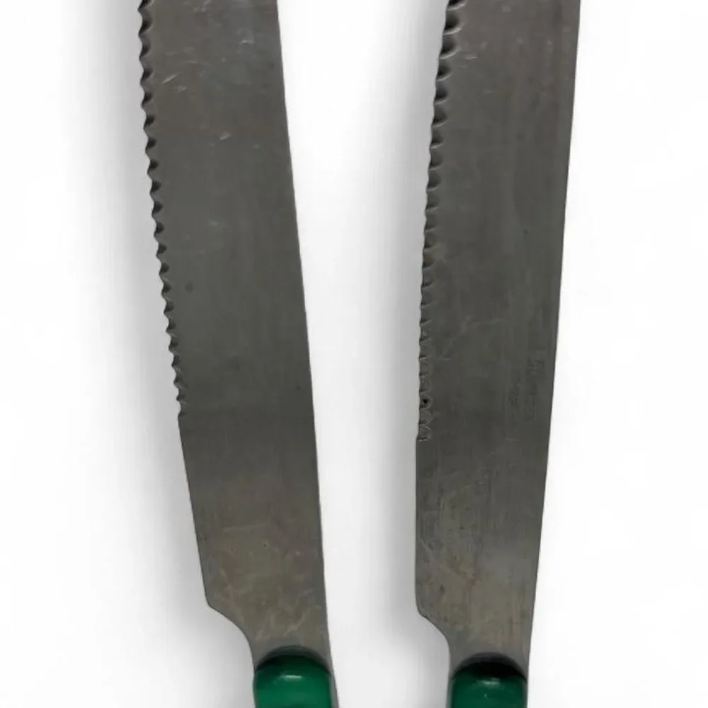 Vintage Retro Green Marbled Handle Flatware Set 8 Pc. Full Tang Stainless Steel